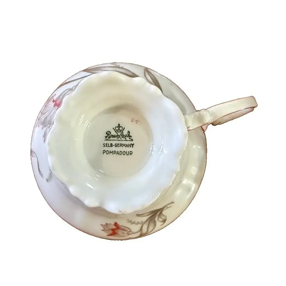 Vintage Rosenthal Pompadour Footed Teacup Red Trim Selb Germany